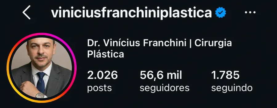 Perfil no Instagram de Dr. Vinícius Franchini (@viniciusfranchiniplastica)