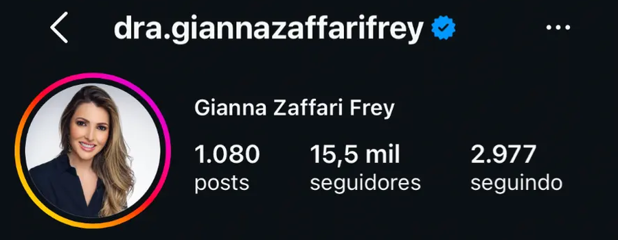 Perfil no Instagram de Dra. Gianna Zaffari Frey (@dra.giannazaffarifrey)