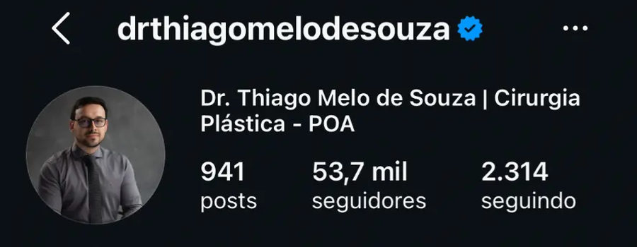 Perfil no Instagram de Dr. Thiago Melo de Souza (@drthiagomelodesouza)